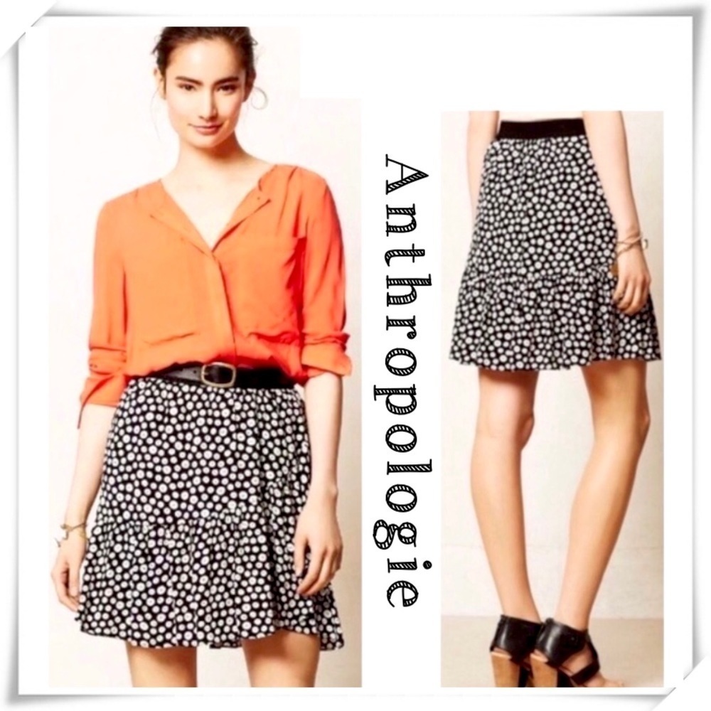 Anthropologie Maeve Paulina Button Print Mini Skirt in Black